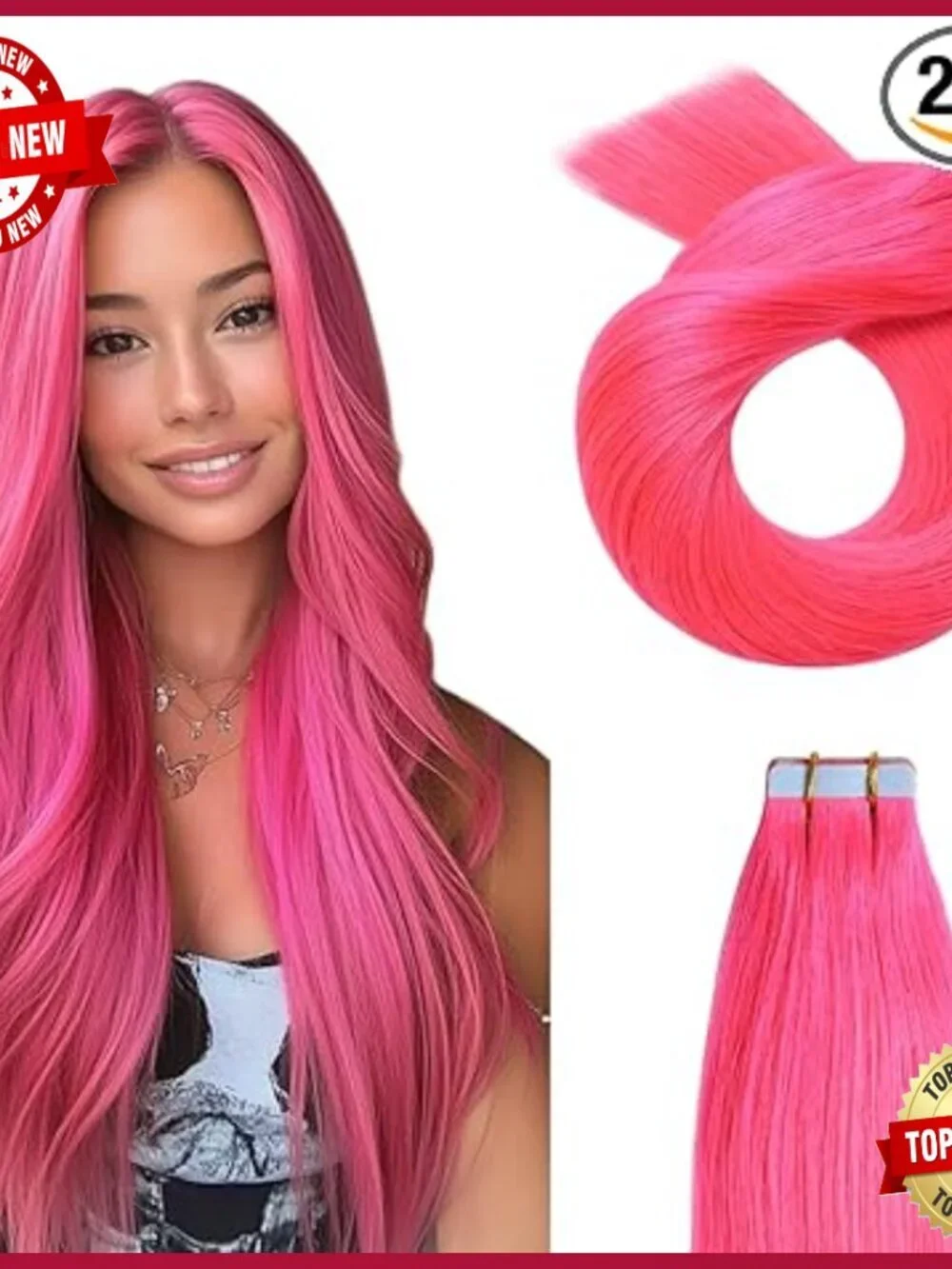 20-Inch Tape-In Human Hair Extensions, Seamless Silky Straight Salon Quality